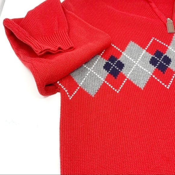 IZOD Boys Red Argyle Pattern 1/4 Zip Pull Over Cotton Sweater Size 14 16 Large - Picture 10 of 16
